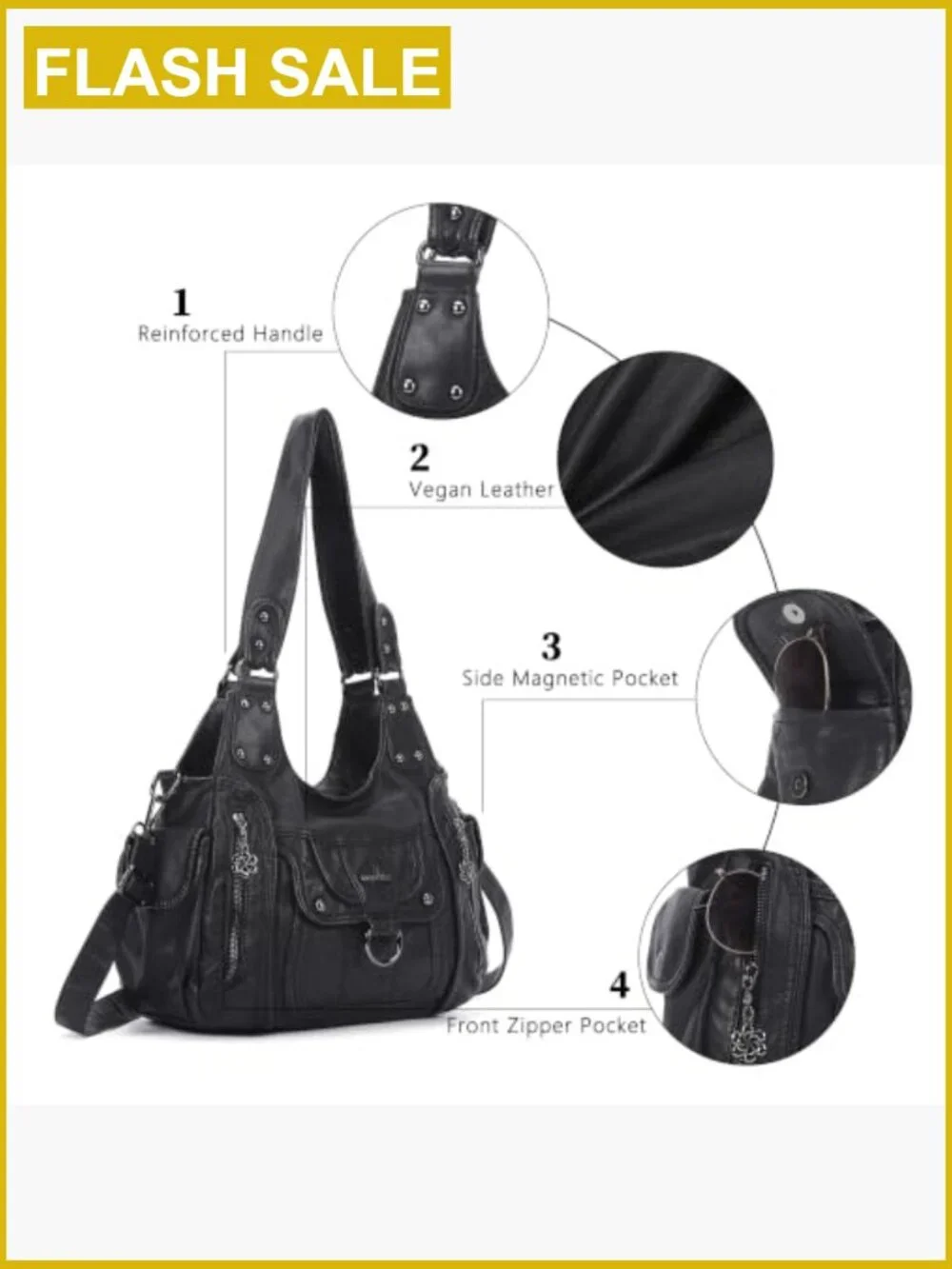 Vegan Leather Hobo Shoulder Bag Satchel Tote with Adjustable Strap